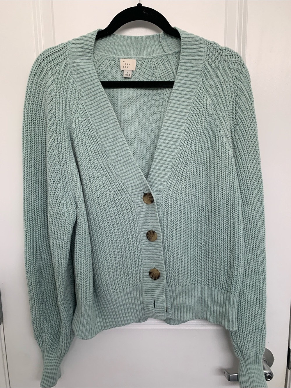 a new day Mint Green Ribbed Knit Button-Front Cardigan